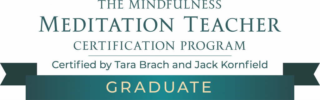 The image shows the logo of the Mindfulness Meditation Teacher Certification Program (MMTCP). Certified by Tara Brach and Jack Kornfield